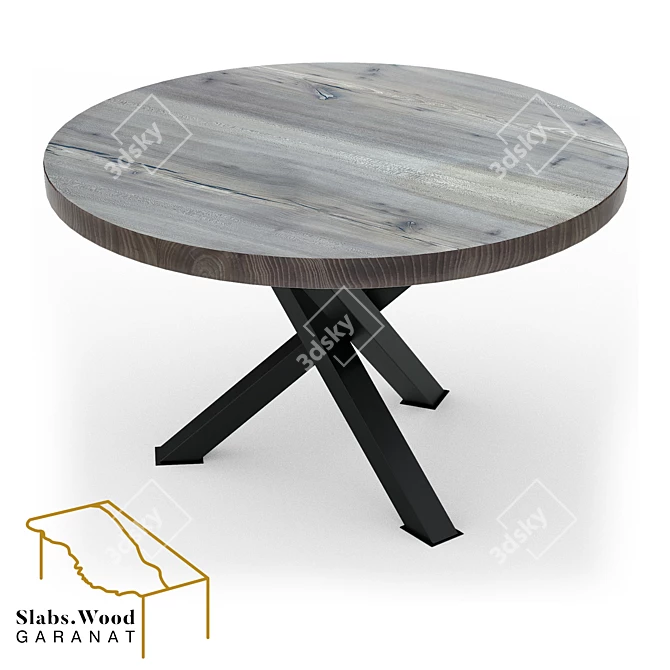 Title: Karagach Slab Table with Metal Base 3D model image 1