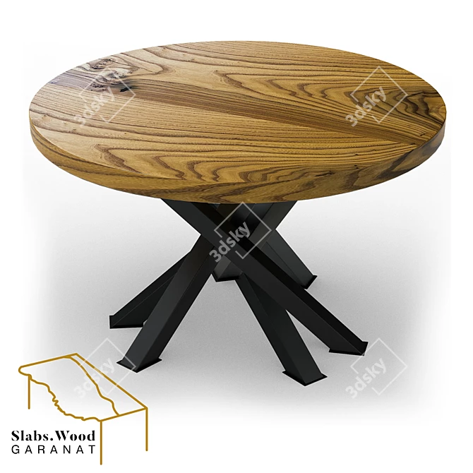 Title: Karagach Slab Table with Metal Base 3D model image 2