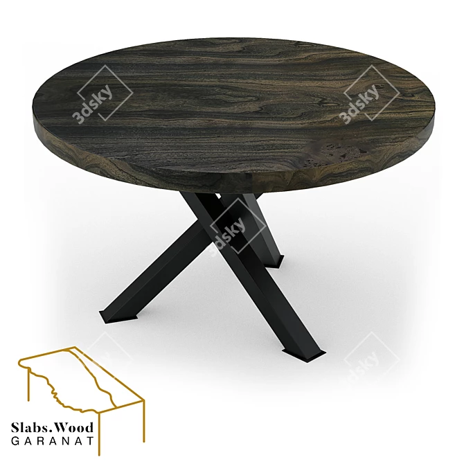 Title: Karagach Slab Table with Metal Base 3D model image 3