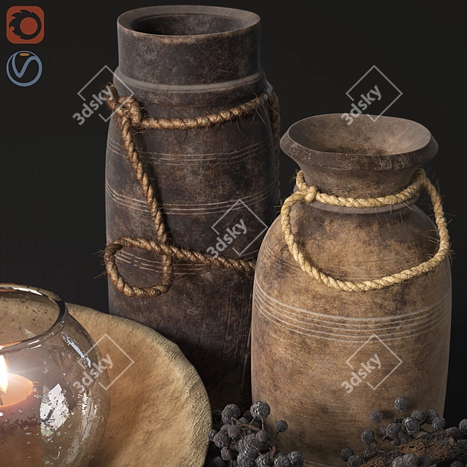 Vintage Decorative Set: Lanterns, Metal Pieces, Wooden Jug & Bowl 3D model image 3