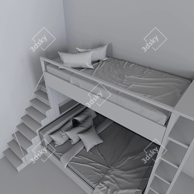 Double Decker Bunk Bed with Bookshelves 3D model image 11