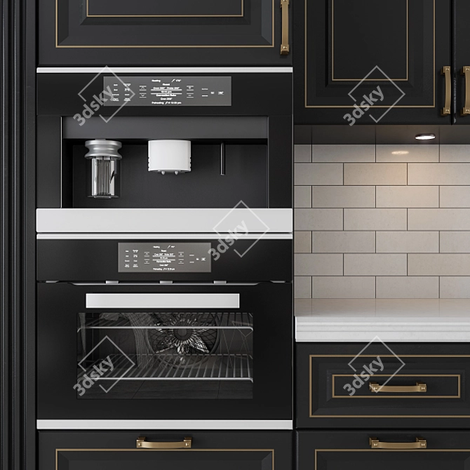 Elegant Black and Gold Kitchen 3D model image 3