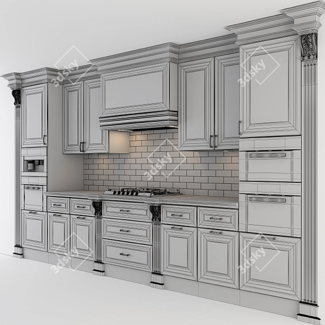 Elegant Black and Gold Kitchen 3D model image 4