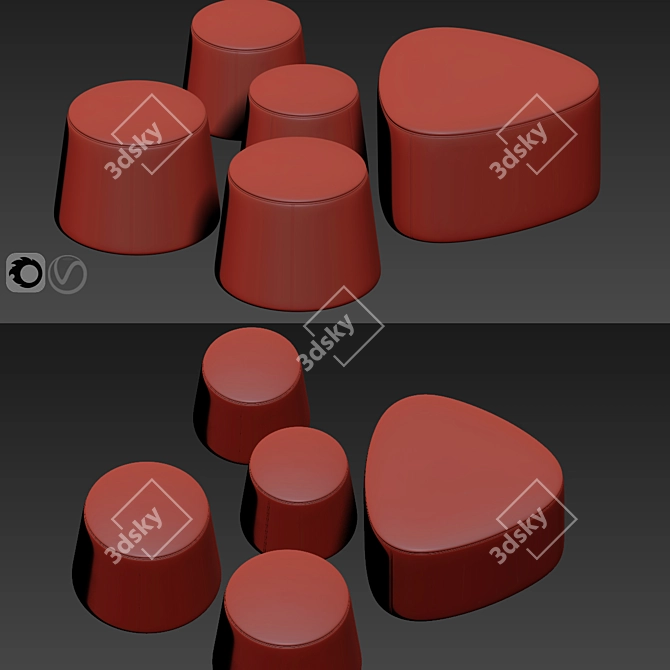 Sleek Pouf Trio: Modern Elegance 3D model image 2