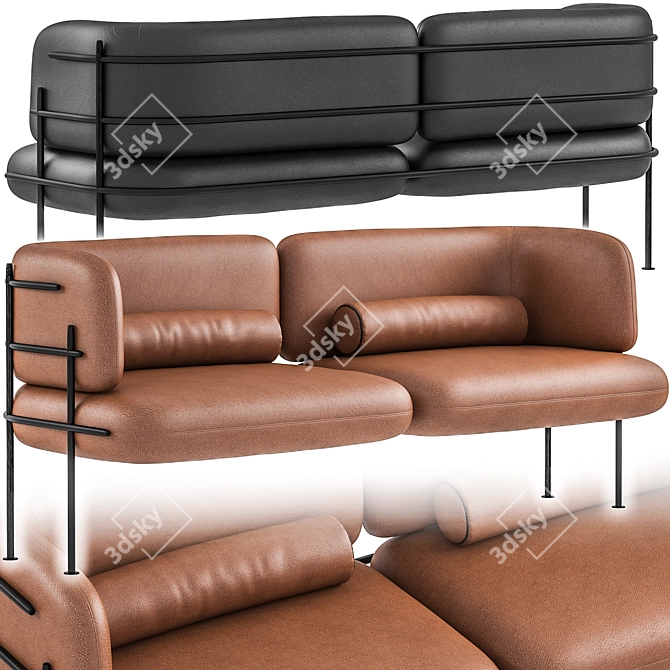 Wire Minimal Black Taba Leather Sofa 3D model image 1