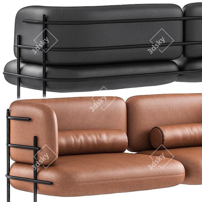 Wire Minimal Black Taba Leather Sofa 3D model image 2