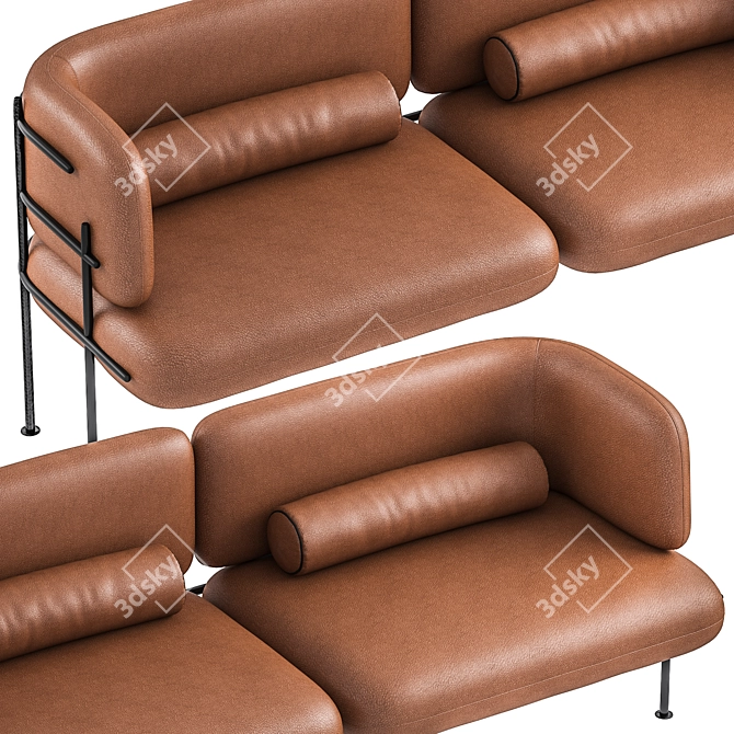 Wire Minimal Black Taba Leather Sofa 3D model image 3