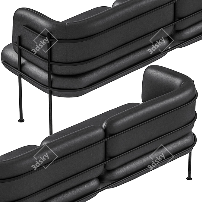 Wire Minimal Black Taba Leather Sofa 3D model image 4