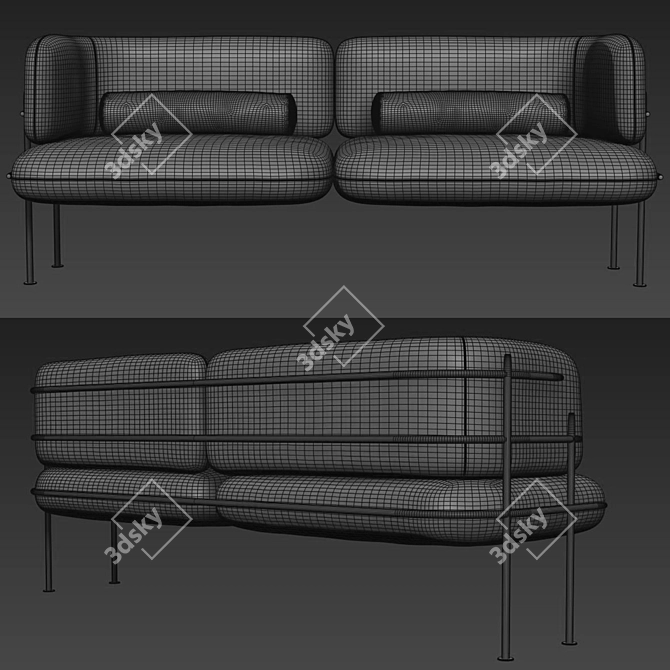Wire Minimal Black Taba Leather Sofa 3D model image 5