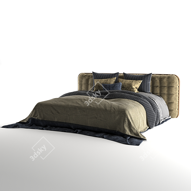 Modern Lugano Bed: Gray, Brown & Dark Blue 3D model image 2