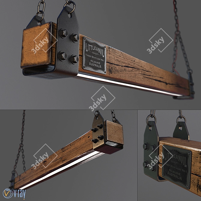 Vintage Wood Beam Pendant 3D model image 1