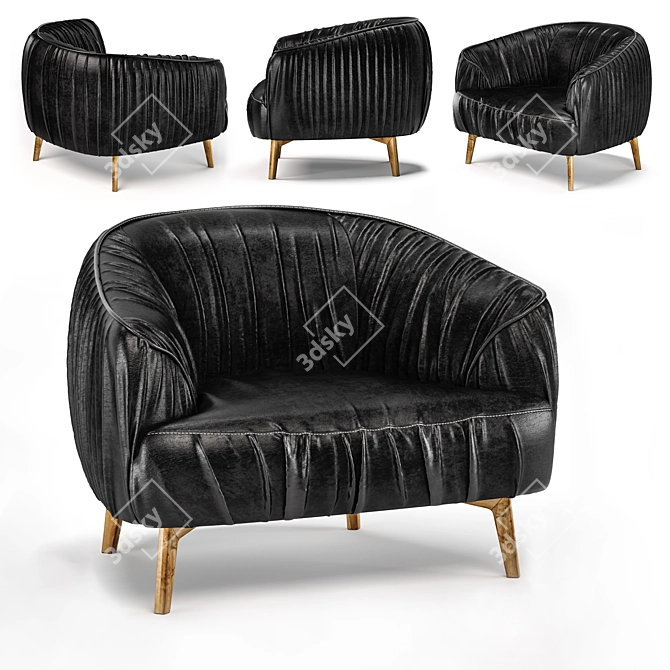 Sleek Black Leather Sofa 3D model image 1