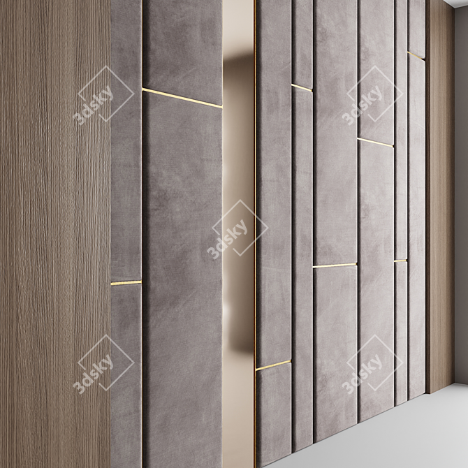 Luxury Velvet and Brass Decorative Panel Set 3D model image 2