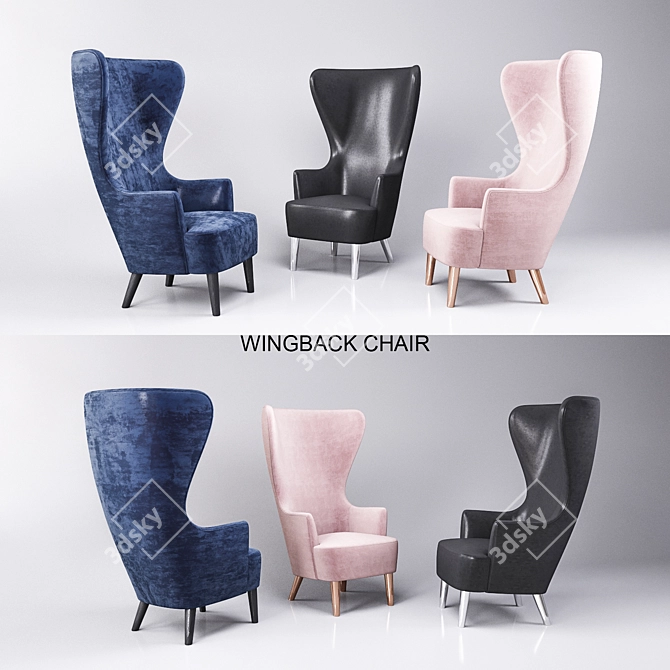 Elegant Wingback Chair Set 3D model image 1