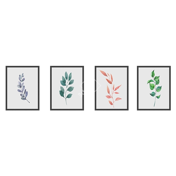 Stylish Set of 4 Framed Interior Paintings 3D model image 4