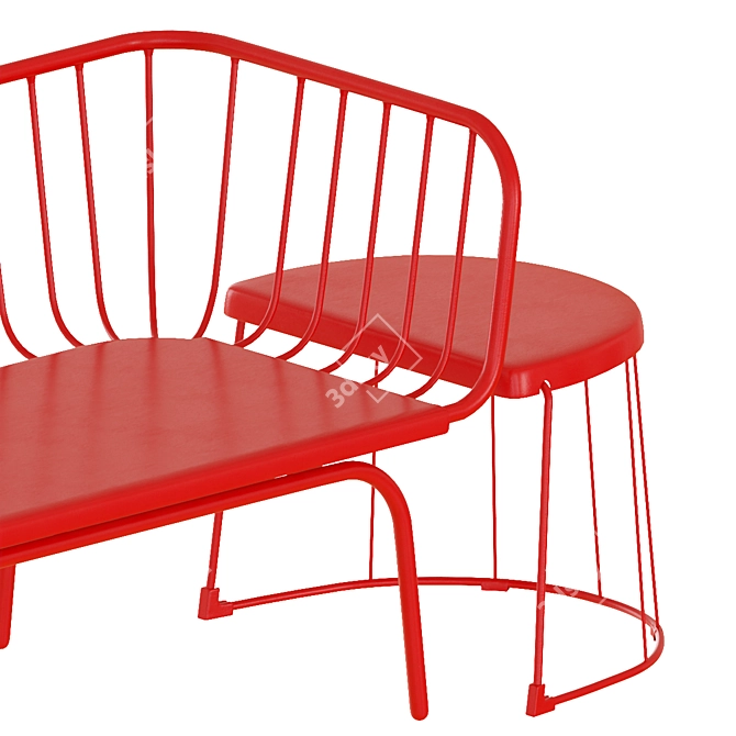 Red Outdoor Bench & Side Table Set 3D model image 2