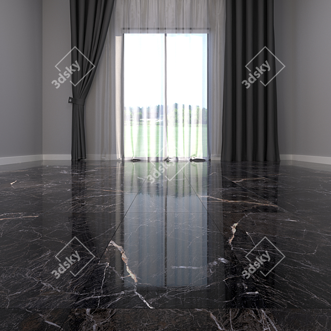 Sleek Black Marble Floor Set 3D model image 2