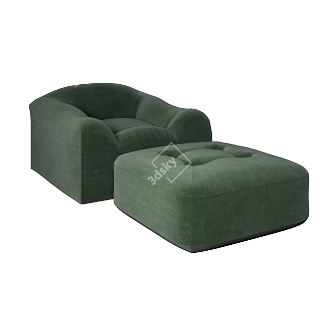 Modern Maxence Armchair & Ottoman 3D model image 6