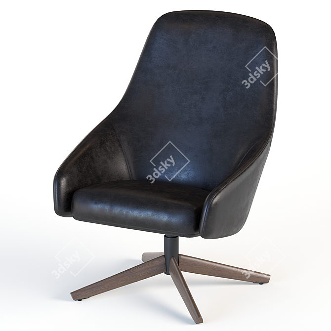 PUK-M-Montis: Stylish Armchair with Solid Wood and Aluminium Swivel Base 3D model image 3