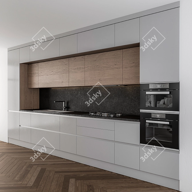 Elegant Gray Wood Kitchen 3D model image 1