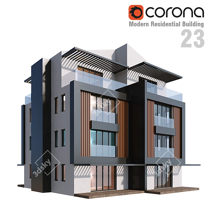 Modern 3D Residential Building 3D model image 1