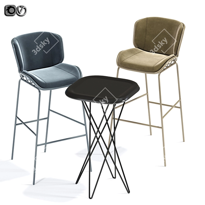 Modern Upholstered Bar Chair with Table 3D model image 2