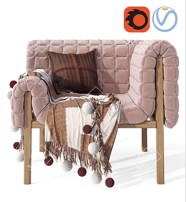 Modern Velvet Armchair 3D Model 3D model image 1