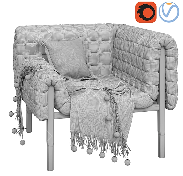 Modern Velvet Armchair 3D Model 3D model image 2