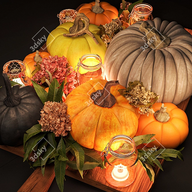 Rustic Harvest Table Decor 3D model image 2