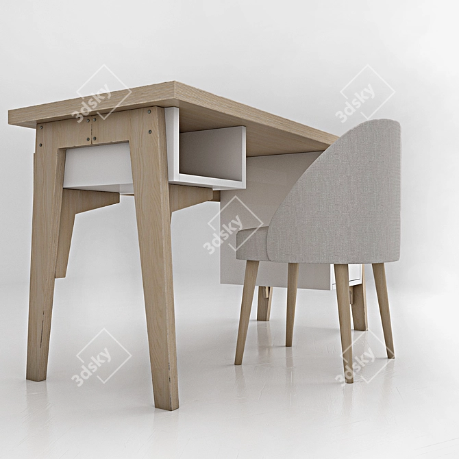 Modern Desk with Drawers 3D model image 3