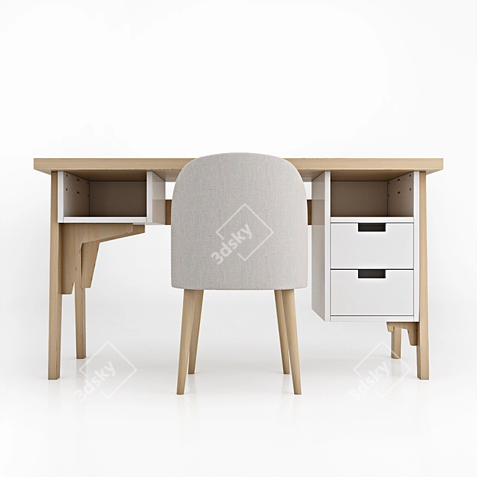 Modern Desk with Drawers 3D model image 6