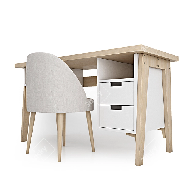 Modern Desk with Drawers 3D model image 12