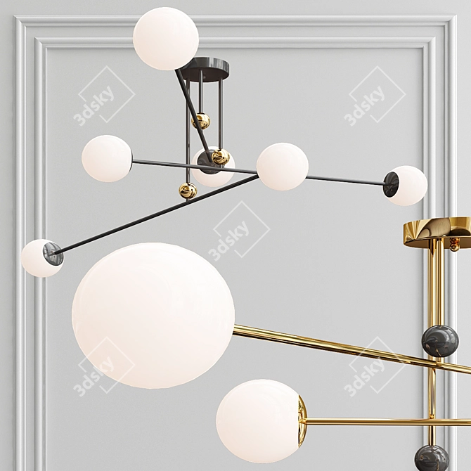 Elegant Jesi Pendant Light: Metal & Glass, Black/Gold Frame, Milky Glass Shades 3D model image 1