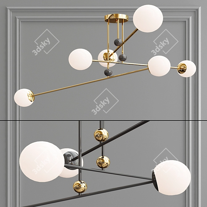 Elegant Jesi Pendant Light: Metal & Glass, Black/Gold Frame, Milky Glass Shades 3D model image 5