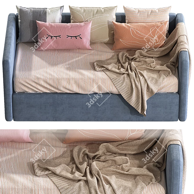 Kids Sofa Bed with Decorative Pillows 3D model image 3