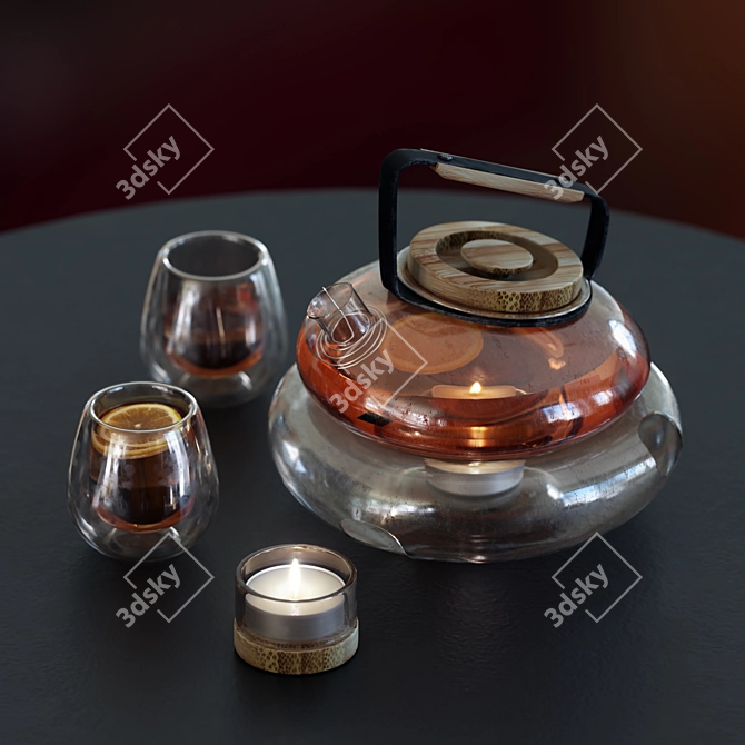 Jellyfish Tea Set: Glass & Wood 3D model image 1