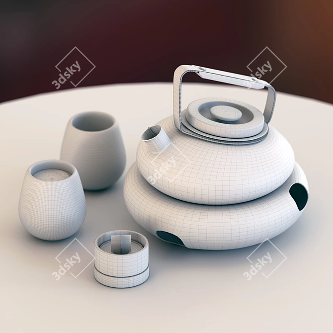 Jellyfish Tea Set: Glass & Wood 3D model image 2