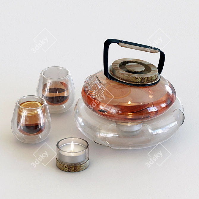 Jellyfish Tea Set: Glass & Wood 3D model image 3