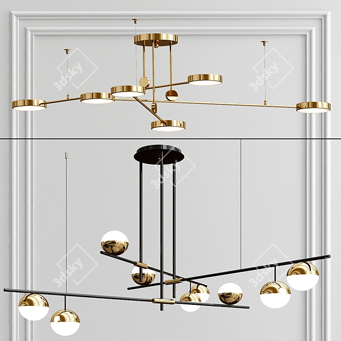 Modern Industrial Chandelier: Brass & Glass 3D model image 1