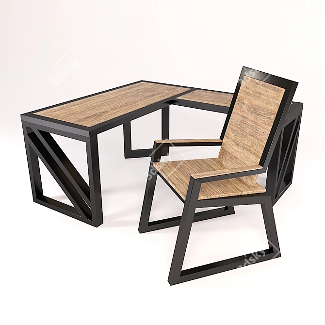 Modern Loft Table & Chair Set 3D model image 1