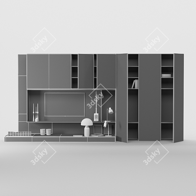 Modern TV Set: Elegant Wall Design 3D model image 2