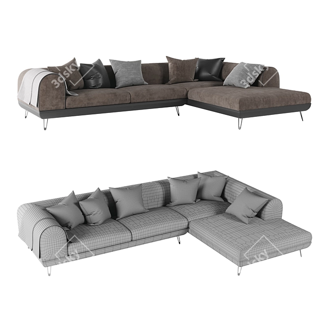 Modern Linear Shore Sectional Sofa 3D model image 2