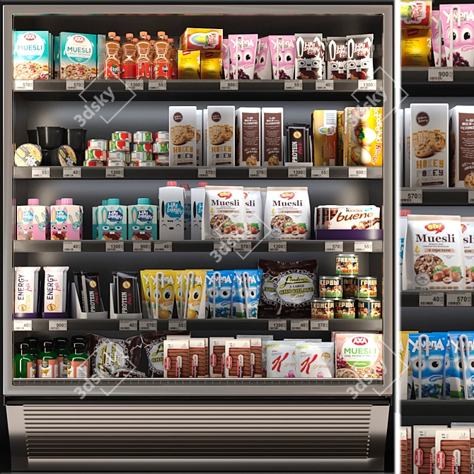 Supermarket Showcase: Food, Groceries, Milk, Chocolate 3D model image 1