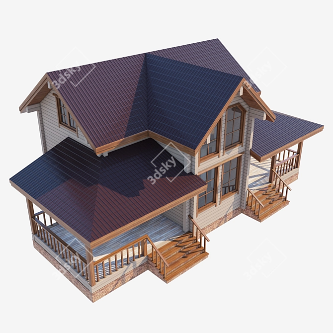 Rustic Timber House with Terrace 3D model image 2