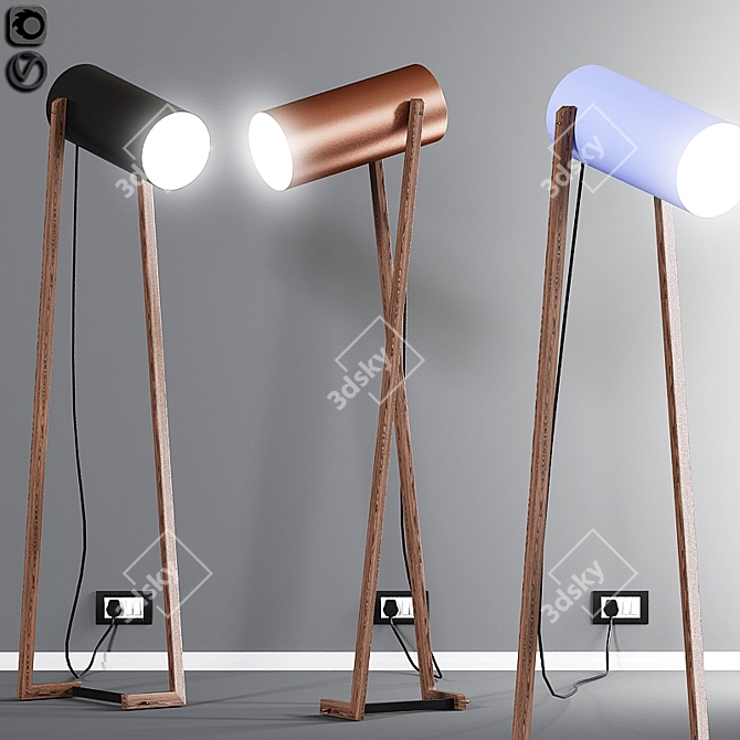 Rustic Wood Base Floor Lamp 3D model image 1