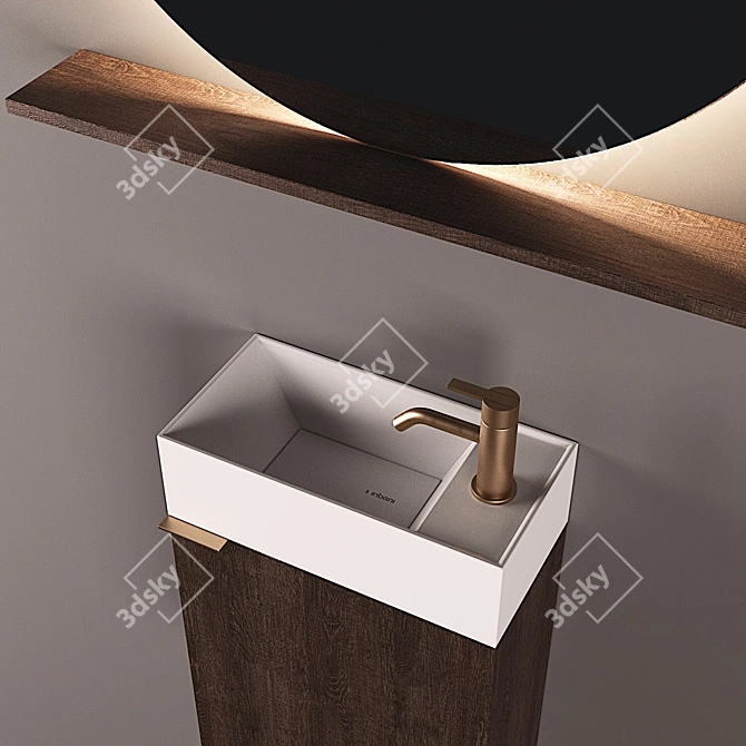 Inbani Facett: Stylish Round Mirror & Compact Basin 3D model image 4