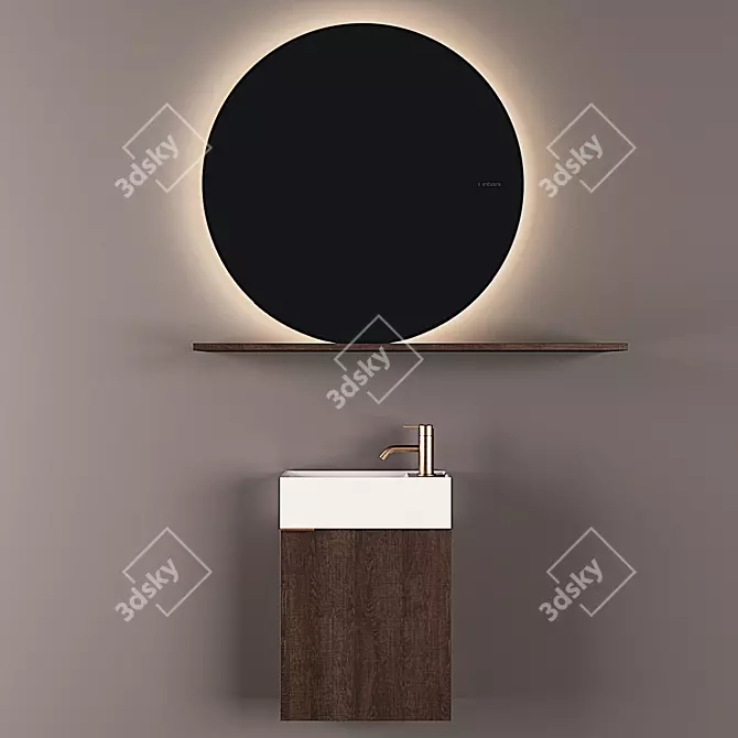 Inbani Facett: Stylish Round Mirror & Compact Basin 3D model image 5