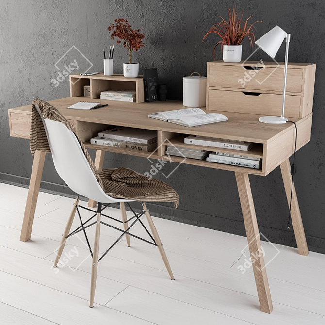 Elegant Wooden Home Office Desk 3D model image 1