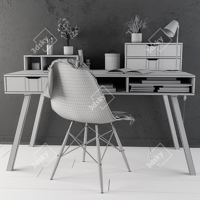 Elegant Wooden Home Office Desk 3D model image 3