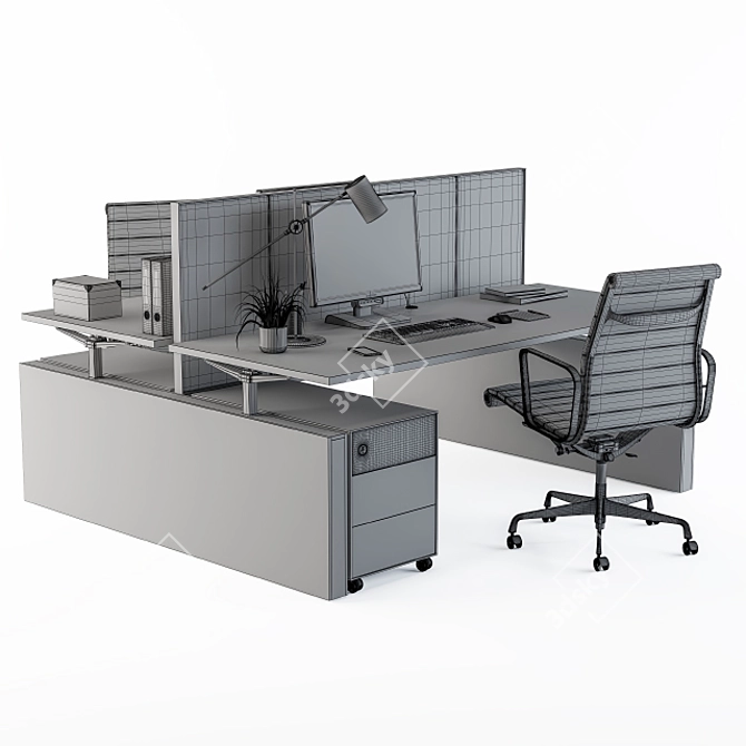 Red Employee Office Furniture Set 3D model image 3